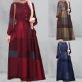 ZANZEA Muslimah Wanita Muslim Lengan Panjang Kasual Longgar Semak Plaid Kaftan Tunic Pakaian Maxi Panjang.
