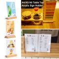 Creative Acrylic Table Top Sign Holder Double Sided A4/A5/A6 Menu Display Stand with Wood Base Picture Card Frame Wedding.