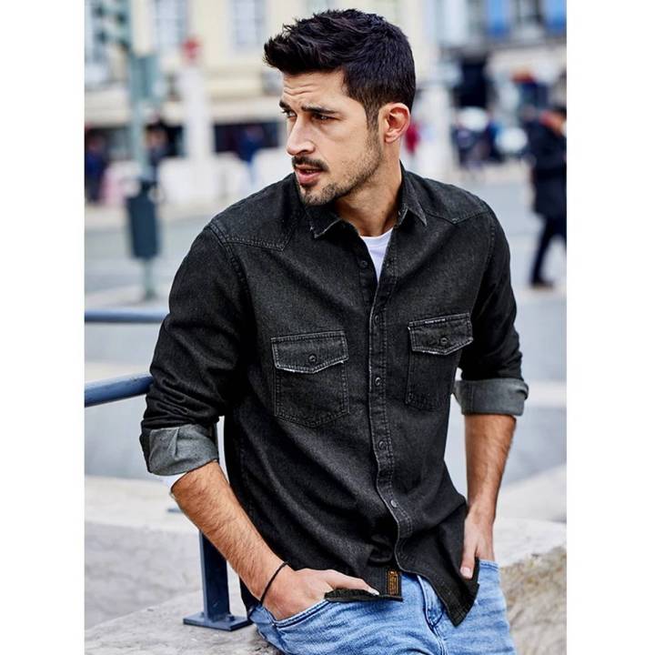 Denim Long Sleeve Casual Shirt for Men Shirt Shirt For Men