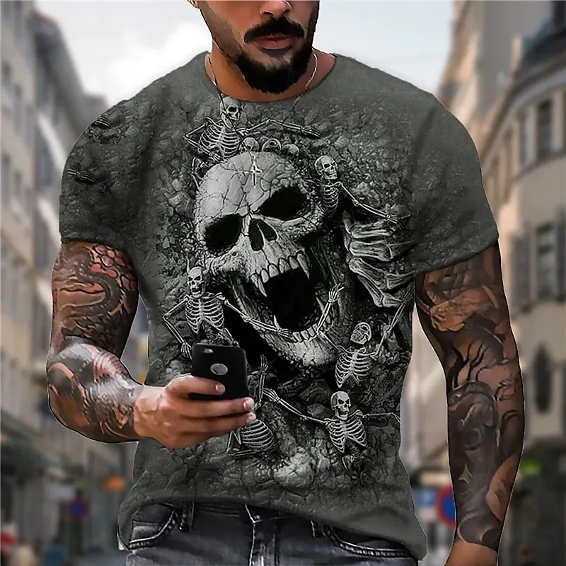 Vintage Men's Skull T Shirt 3d Print Skull Death T-shirts For Men