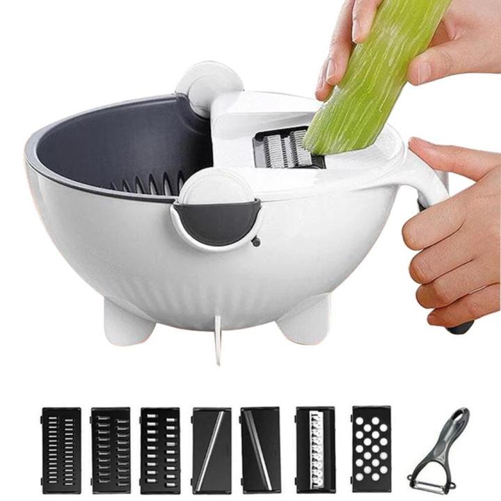 Magic Rotate The Vegetable Cutter Cut Vegetables and Drain 9 in 1 Slicer, Multifunctional Capacity Rotary Vegetable Chopper and Cutter