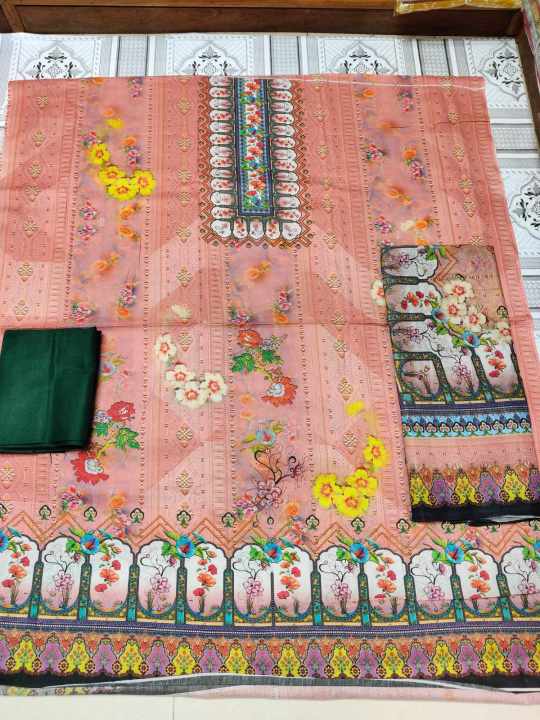 ডিজিটাল প্রিন্টের জমজম সুইস লোন থ্রি পিস