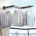 Folding Clothes Hanger Wall Mount Retractable Cloth Drying Black C. 