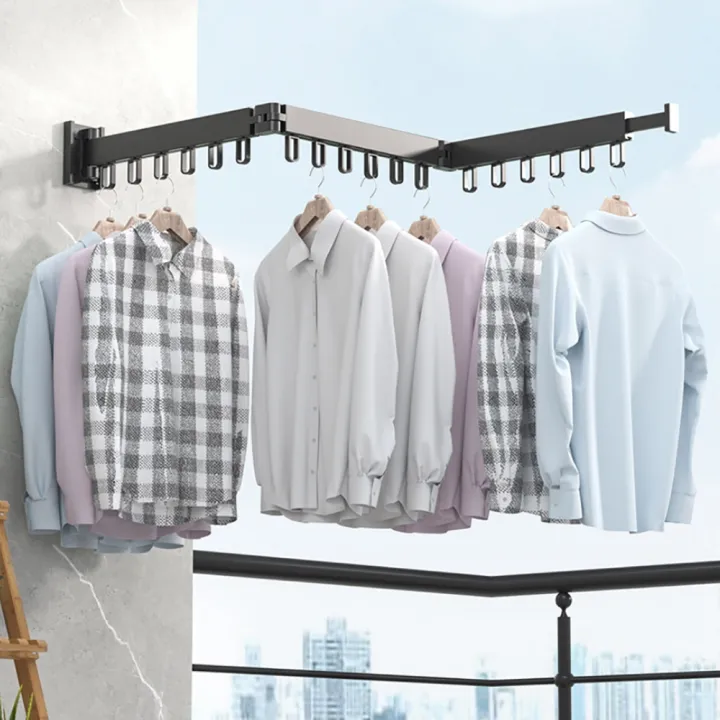 Folding%20Clothes%20Hanger%20Wall%20Mount%20Retractable%20Cloth%20Drying%20Black%20C%20-%20Image%203