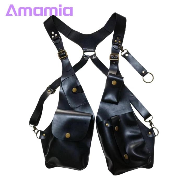 Men Anti-theft Strap Bag Medieval Steampunk Style Anti-theft Sling Bag with Adjustable Strap Rivet Decor Underarm Double Shoulder Bag in Smooth Faux Leather for Armpit Bag for Outdoor Use