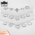 Carat 15Pcs/Set Boho Women Rhinestone Leaf Heart Geometric Finger Ring Jewelry Gift.