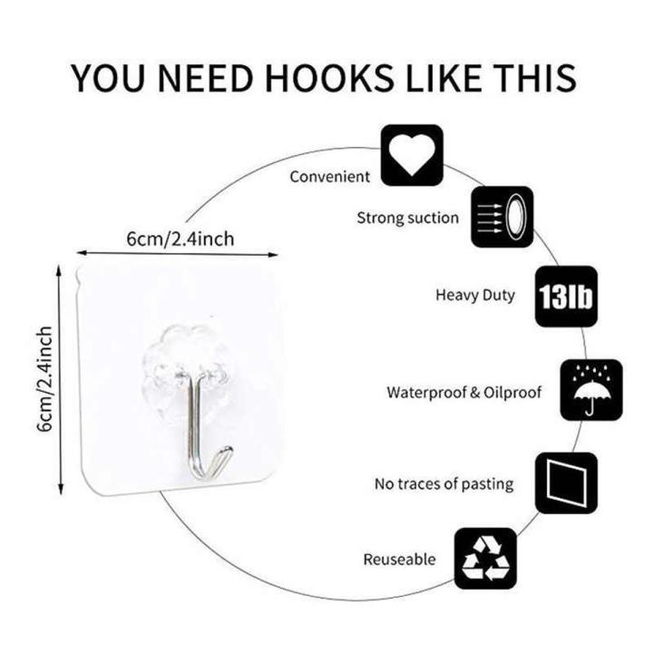 Strong Seamless Hook Waterproof Transparent Wall Sticker Hanger Glue Hook Storage Rack Free Punching Bathroom Kitchen Tool 20 pes -Wall Hook