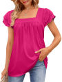 Women  U-neck T-shirt Double layer Lace Short Sleeve Ladies Pullover Tops Shirt Casual T-shirt. 