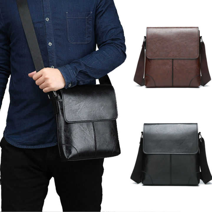 Men'S Shoulder Bag PU Leather Side Cross Sling Messenger Bolsas Satchel Commuting Crossbody Square Essentials Porter Bag Husband