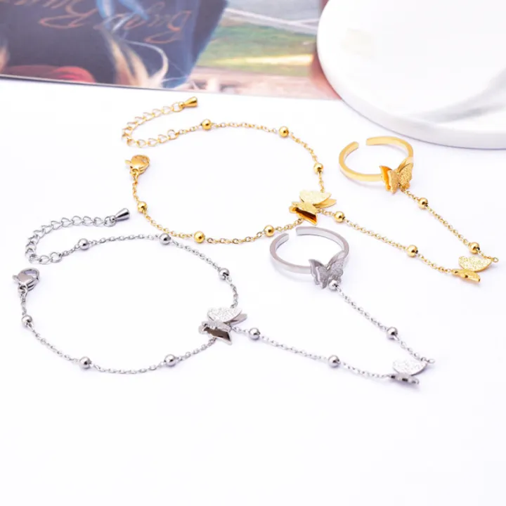 %E3%80%90Daily%20Necessities%20For%20Anyone%20Store%E3%80%91316L%20Stainless%20Steel%20New%20Fashion%20Upscale%20Jewelry%20Beaded%20Butterfly%20Charm%20Bracelets%20Back%20Chain%20Ring%20All%20In%20Women%20-%20Image%204