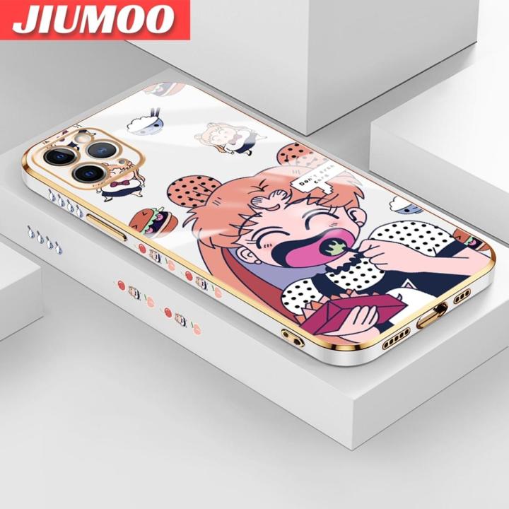 JIUMOO For IPhone 11 Pro Max Case Cartoon Cute Eat Girl New Design Side Design Phone Cases Pattern Luxury Plating Casing Full Cover Camera Shockproof Protection SoftCases