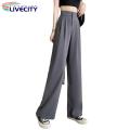 【Support-Cod】 Formal Straight Leg Pants High Waist Wide Leg Office Trousers for Women Solid Color Straight Pants with Pockets High Waist Suit Pants.