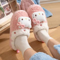 Sanrios My Melody Cinnamoroll Kuromi Anime Cartoon Cute Winter Warm Plush Cotton Slippers Girl Non Slip Thick Sole Home Shoes.