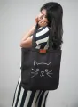 Crafty Tottes Cute Cat Hand Painted Trendy Fashionable Canvas Tote Bag with High Quality Zipper for Man and Women. 