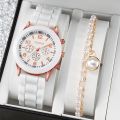 Imported High-quality 2pcs Women's Quartz Watch Set Ladies Silicone Strap Wristwatch and Bracelet Girl Waterproof Casual Watches.