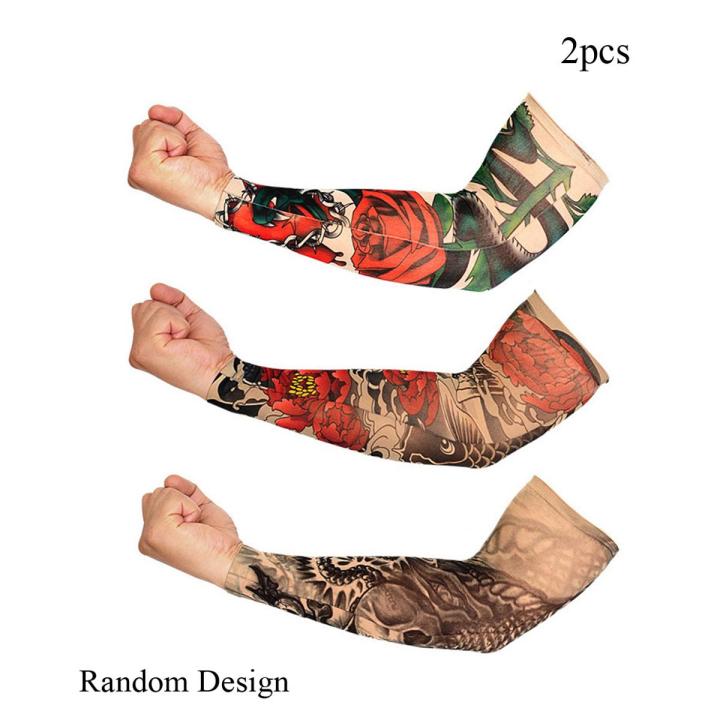 2pcs Set Nylon Outdoor Tattoo Print Arm Sleeves For Driving Riding Climbing Sunscreen Arm Cover