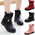 Girls Princess Boots Kids Ankle Boots Lace with Bow-knot Sweet Warm Cotton Children Rubber Boots Fur Lining Snow Boots Shoes New. 