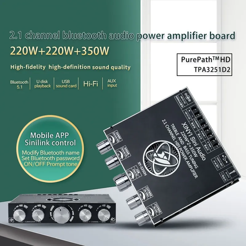 S350HS Scheda Amplificatore Di Potenza Bluetooth TPA3251 – 2.1 Canali 220Wx2+350W, Controllo Bassi/Alti, 12-38V - 3
