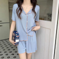 Comfortable Women's pajamas Trendy Tops and shorts Two-piece Pajama set Soft fabric Deep V-neck Sleepwear for Summer Female.