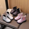 Children Chelsea Boots Paillette Sparkly Three Colors Chunky Girl's Autumn Boot Short Zipper Ankle-high 21-30 Trendy Kids Shoes.