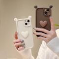 Phone Case For iPhone 11 13 14 15 Pro Max Plus 13Mini Casing Coffee Cute 3D Ears Love Heart Wine Red Cute Candy Color Soft Shockproof Cover Matte Silicone.