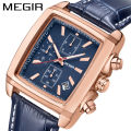 Hot selling Megir Men's Watch Fashion Light Retro Multi functional Timing Square Genuine Leather Men's Watch 2028.