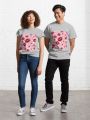 Couple Women And Men Red Kiss Print Lip Mark and white Hearts Pattern design Classic T-Shirt elbas.