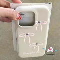 Cartoon Simple Bow Cute Bow Knot English Trendy Brand Case Compatible for IPhone 11 14 16 12 15 13 Pro Max 16 14 15 Plus 16Plus Candy Color Luxury Skin Feel Leather Texture Case. 