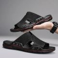 Men's Slippers Leather Summer Outside Sandals Lightweight Soft Sole Beach Slippers Casual Slide Mens Shoes Big Size 39-48. 