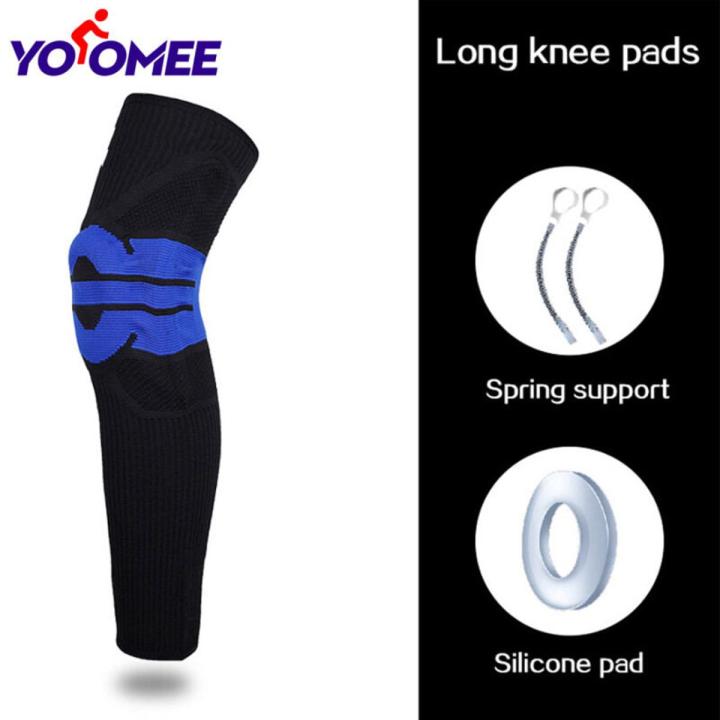Yoomee 1 Pcs Nylon Sports Silicone Long Basketball Knee Pads Crashproof Patella Support Sports Fitness Volleyball Soccer Leg Sleeve Kneepad Protection Pressure Protection