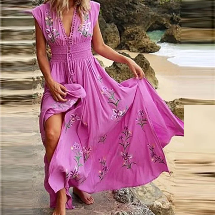 Women%20Vintagme%20Longm%20Boho%20Dress%20Summer%20Fashion%20Tassel%20V%20Neck%20Party%20Dress%20Casual%20Floral%20Print%20Loose%20Sleeveless%20Beach%20Dress%20-%20Image%204