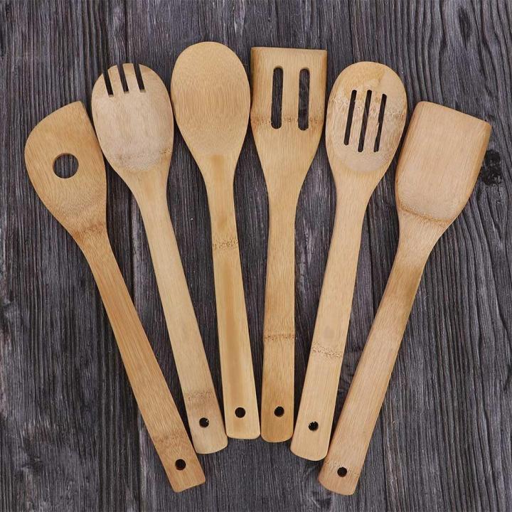 6pcs Set Cookwear Portable Turners Kitchen Tools Spatula Bamboo Wooden 