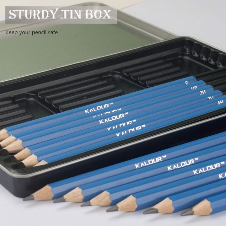 KALOUR%20Professional%20Sketching%20Drawing%20Pencils%20Set%20of%2012%20Tin%20Box%20-%20Image%204