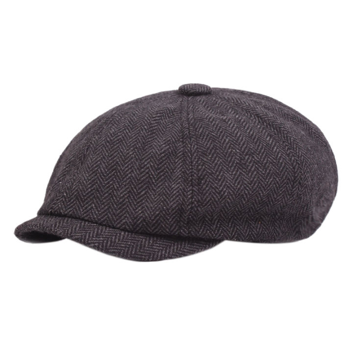 (New)OIMG%20Men%20Beret%20Vintage%20Herringbone%20Tweed%20Peaky%20Blinder%20Hat%20Newboy%20Beret%20Hat%20Pring%20Flat%20Peaked%20Beret%20Hat%20Dark%20Grey%20-%20Image%203