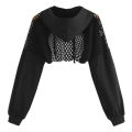 Mesh Patchwork Crop Top Sweatshirt Hoodies Women Harajuku Hoodie Sweatshirt Clothes Gothic Long Sleeve Cropped Hoodie KEEMEEUYZO.