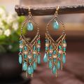 Bohemian Ethnic Long Blue Acrylic Crystal Water Drop Earrings for Women Retro Temperament Geometric Dangle Earrings Jewelry. 