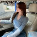 Temperament Grey Chain Tassel V Neck Sweaters Short Slim Knitwear Fashion Chic Korean 2020 Autumn White Bottom Shirts Tops Wild. 