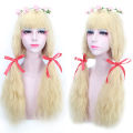 Internet celebrity cute wig female air bangs long straight hair light blonde long hair foal natural fluffy full hood. 