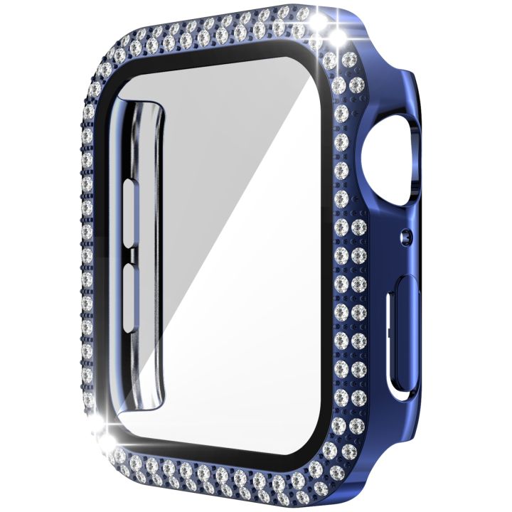 Double-Row Diamond PC+Tempered Glass Watch Case For Apple Watch Series 6ySEy5y4 44mm