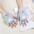 New Korean Cute Cartoon Cat Claw Warm Gloves Autumn Winter Wool Knitting Half Refers To Flip Gloves 1Pair.
