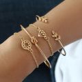 4Pieces/Set Rose Plated Chain Bracelet Women Simple Design Chain Bracelet - Bracelet. 