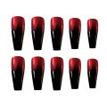 European Red Black Gradient Nails Extra Long Ballerina Artificial Full Nail Art Tip with Glue Coffin Shaped Press On Nails. 