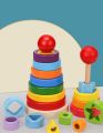 Wooden Puzzle Kids Toys Rainbow Tower Pyramid Nesting Stacking Shape Games Montessori Early Education Toys for Children Gift. 