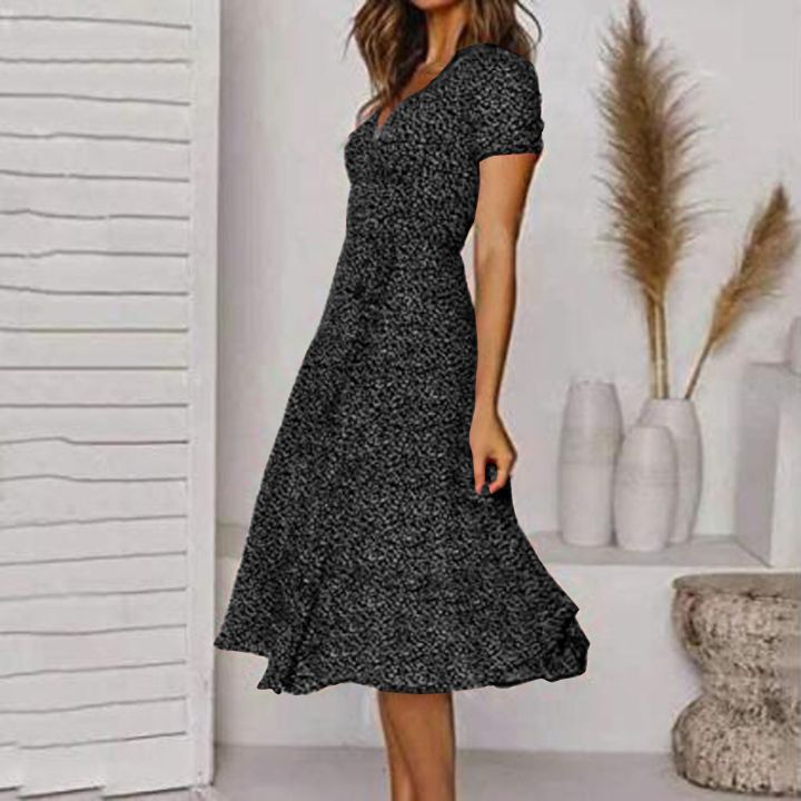 Summer%20Women%E2%80%99s%20Polka%20Dot%20A-Line%20Dress%202023%20Casual%20V-neck%20Bandage%20Boho%20Beach%20Dress%20for%20Women%20Chic%20Midi%20Sundress%20Robe%20-%20Image%204
