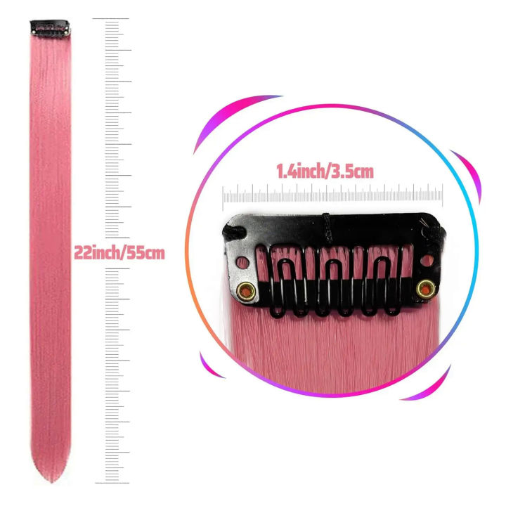 Black%20Friday%2022%20Inch%20Colored%20Pink%20Hair%20Extensions%20Party%20Highlights%20Straight%20Hairpiece%20Clip%20in%20Synthetic%20for%20Kids%20Girls(5%20Pc)%20-%20Image%202