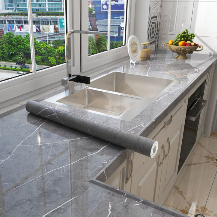 Marble wallpaper, Waterproof Sticker Modern Kitchen Cabinet Table Countertop Furniture Renovation Wallpaper PVC Self Adhesive Wall Sticker 1 Meter