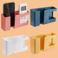 Multi-functional Wall mount phone charging holder stand with extra Storage Box, Remote Control holder, Mobile Phone Plug, Home Charging Shelf. 