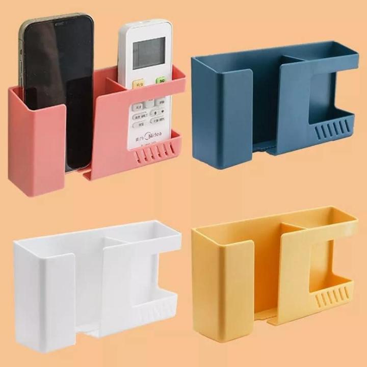 Multi-functional Wall mount phone charging holder stand with extra Storage Box, Remote Control holder, Mobile Phone Plug, Home Charging Shelf