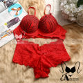 Soft Red Premium Net Comfortable Pushup Paded Bra & Panty Set for Women & Girls.
