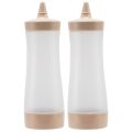 2X Squeeze Bottle Kitchen Accessories Gravy Boat Plastic Sauce Vinegar Oil Ketchup Gravy Dispenser Beige + Transparent.